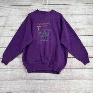 Vintage 80's University Washington Huskies Crewneck‎ Sweatshirt Adult XL Purple